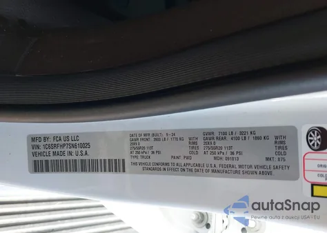 2025 Ram 1500 Limited Longhorn 4X4 5'7 Box z USA, uszkodzony, nr VIN 1C6SRFHP7SN610025